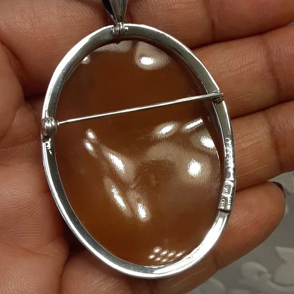 925, Made in Italy, Hand Carved Cameo, Beauty & The Beast. Pendant & Brooch. - Picture 4 of 17